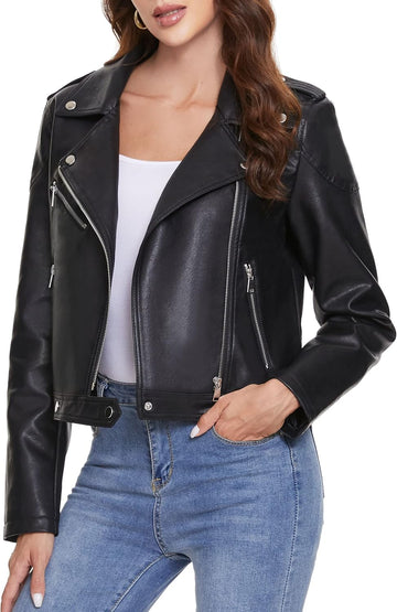Vegan Faux Leather Biker Jacket Damen Fahsyee
