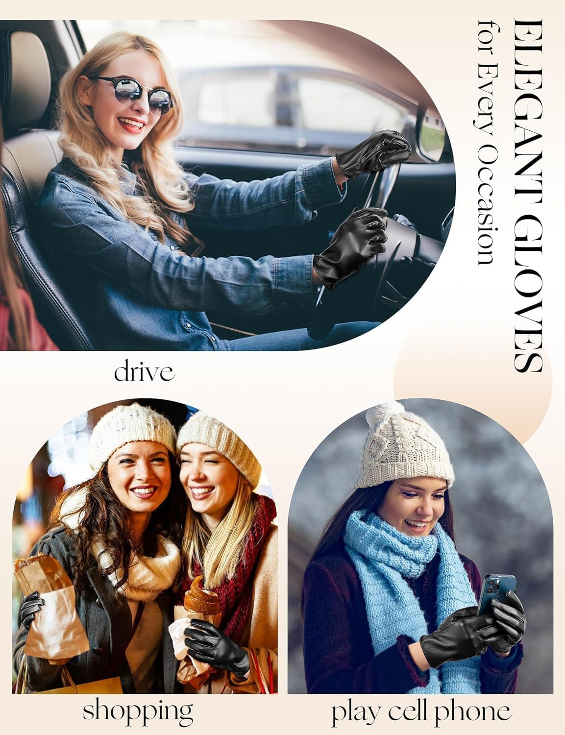 Vegan PU Leather Thin Gloves Women Style