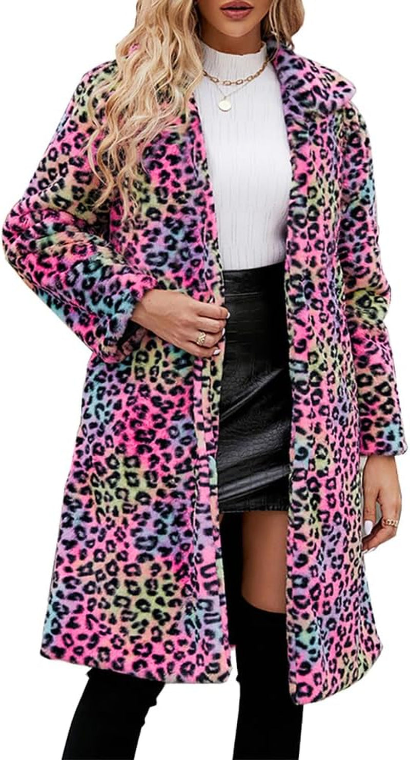 Vegan Faux Fur Leopard Coat Women