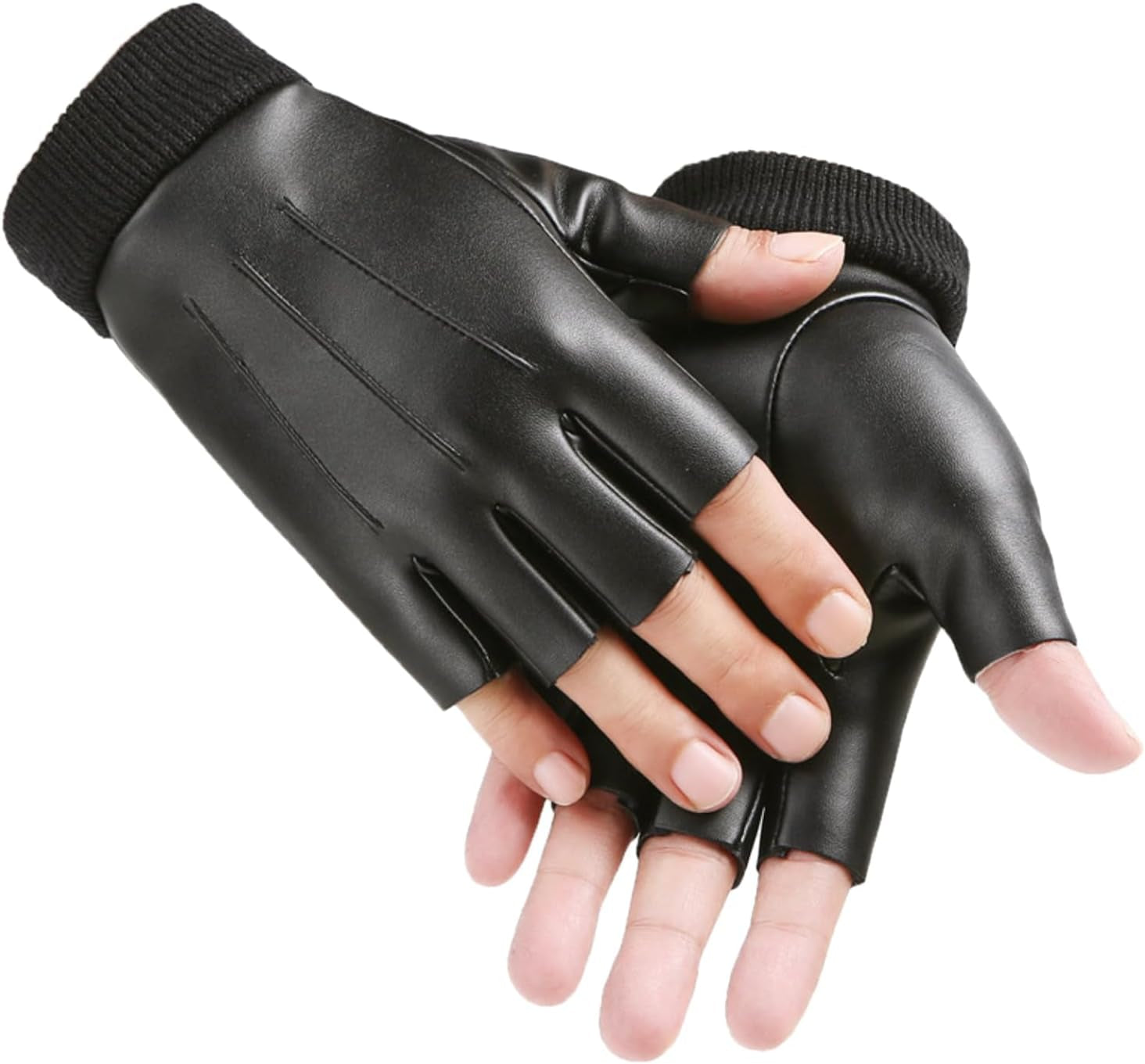 Vegan Fingerless PU Leather Gloves Men