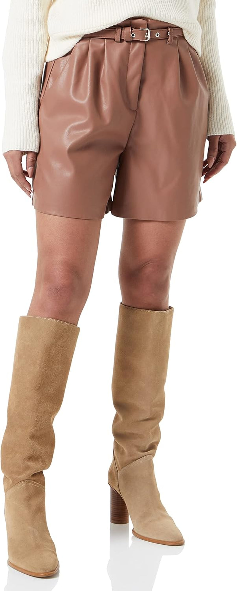 Vegan PU Leather Mid Waist Shorts Women