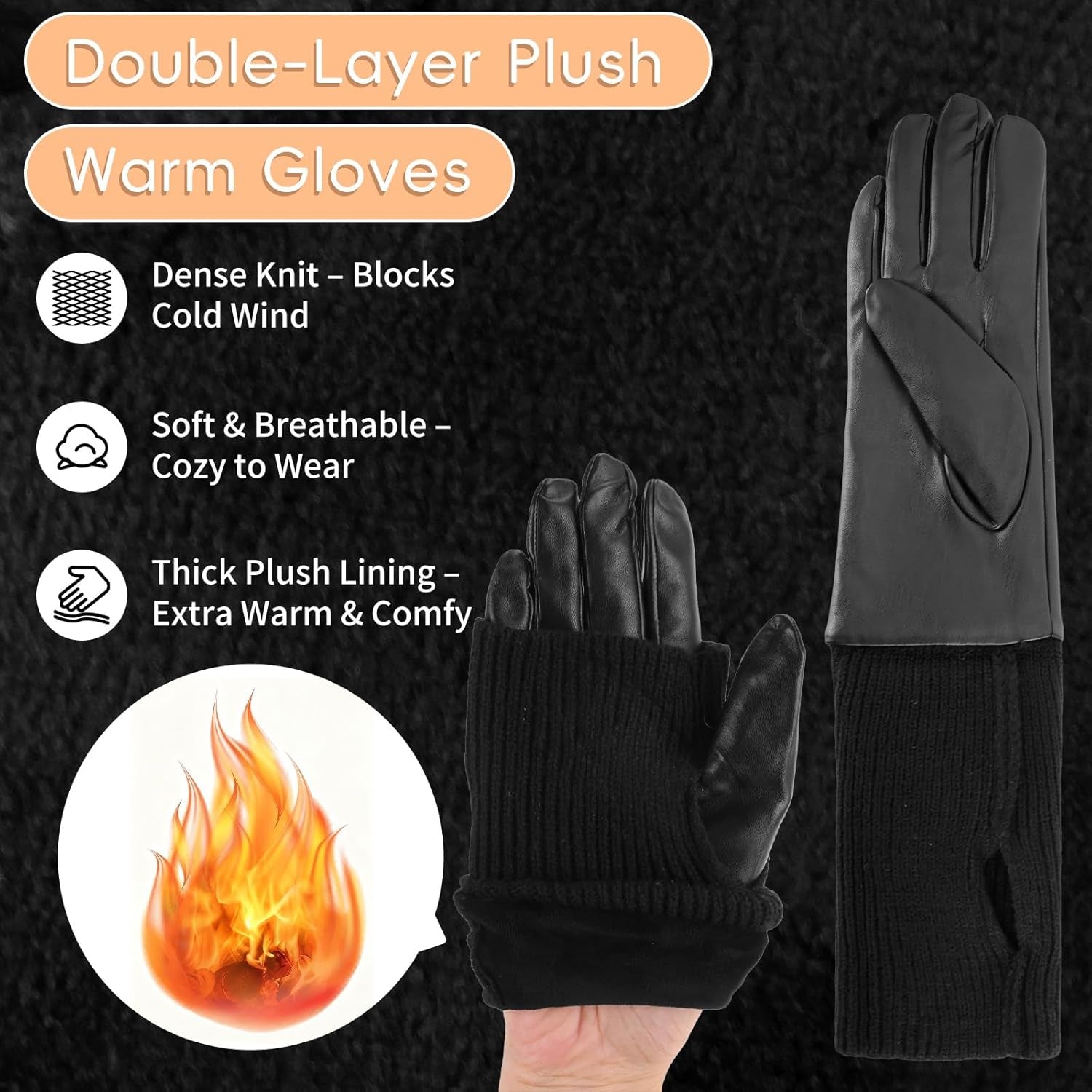 Vegan PU Leather Long Sleeve Women Glove