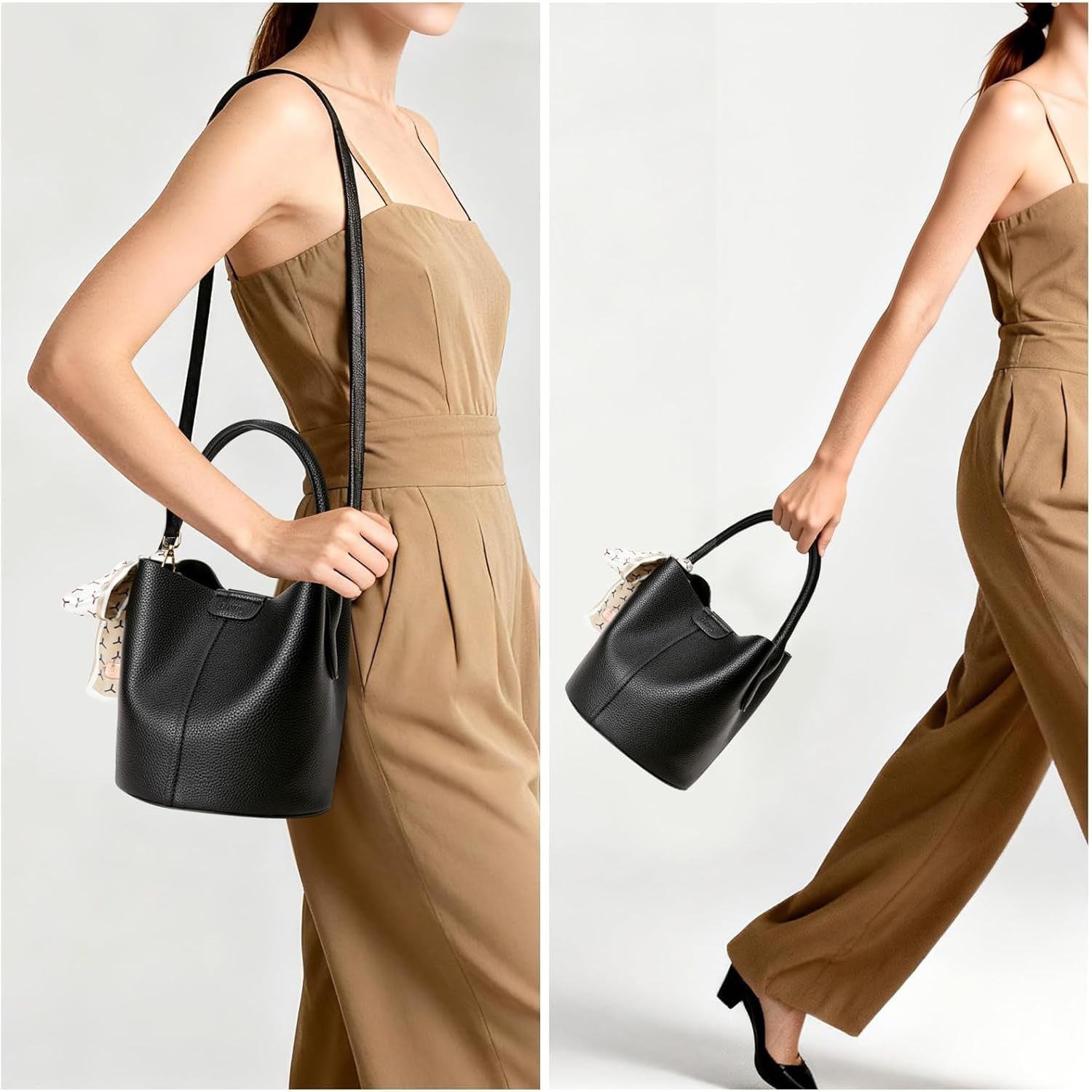 Vegan Leather Small Bucket Bag Women