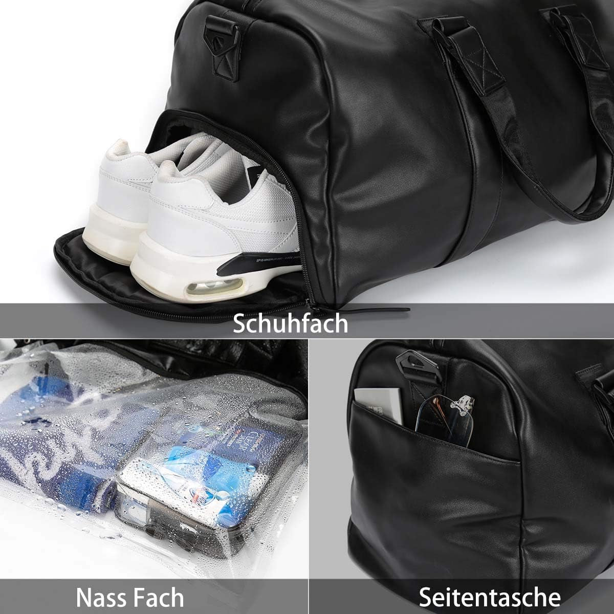 Vegan PU Leather Sports Travel Bag 30L