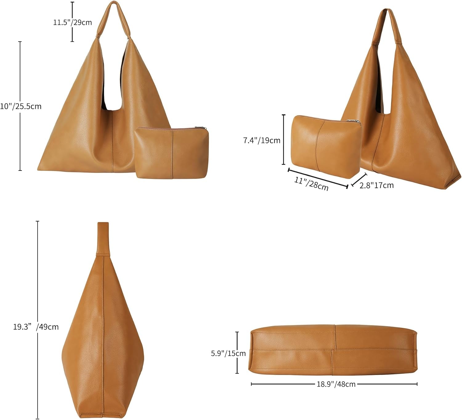 Vegan Leather Oversized Hobo Bag Damen – Light Brown