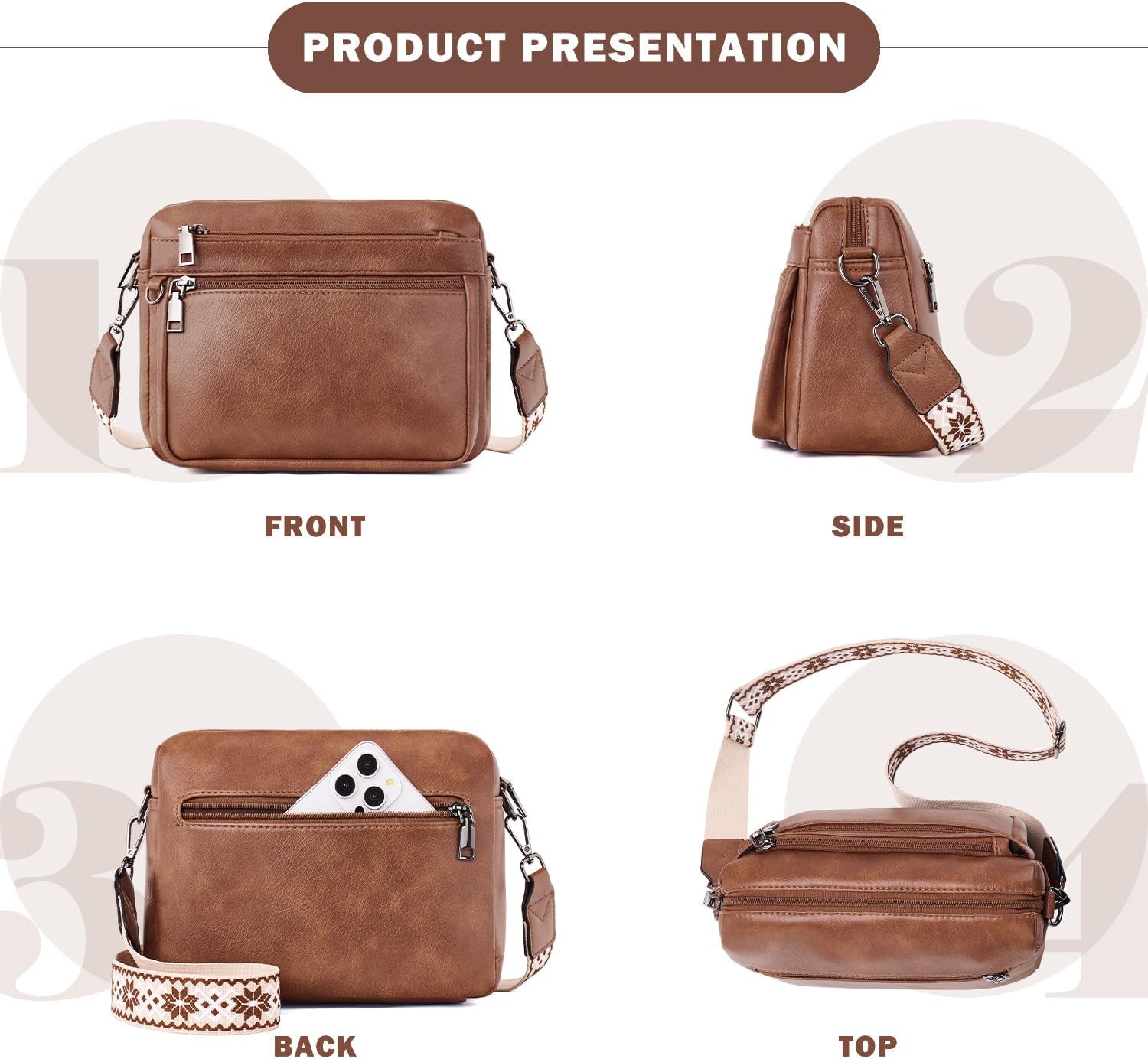 Vegan Leather Trendy Crossbody Bag Damen