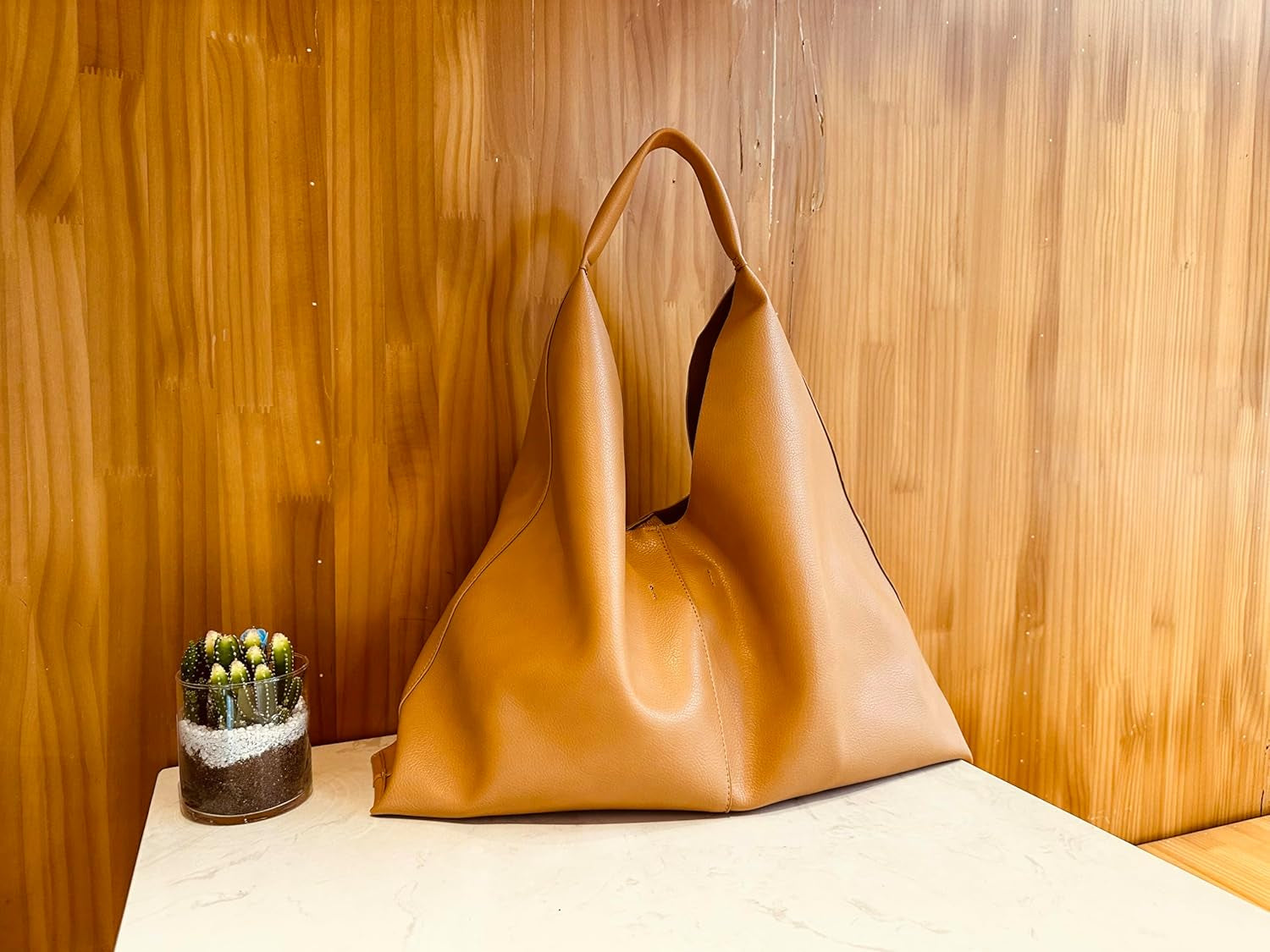 Vegan Leather Oversized Hobo Bag Damen – Light Brown