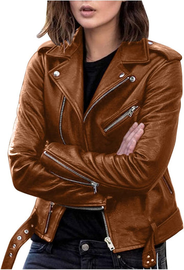 Vegan Faux Leather Biker Jacket Damen Slim