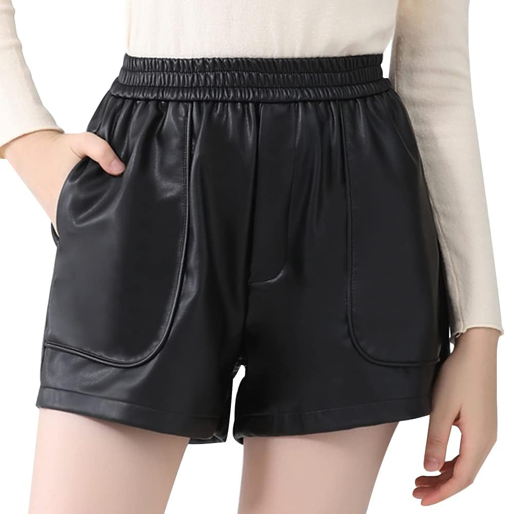 Vegan PU Leather High Waist Shorts Women