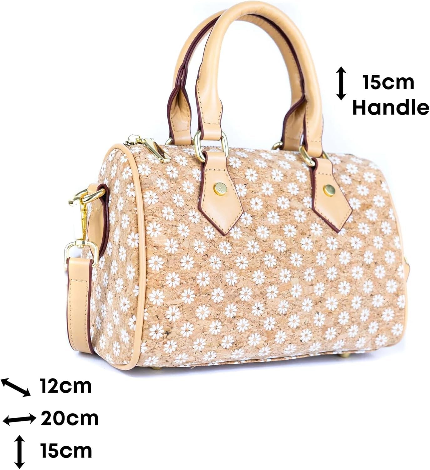 Vegan Cork Leather Barrel Bowler Bag Damen