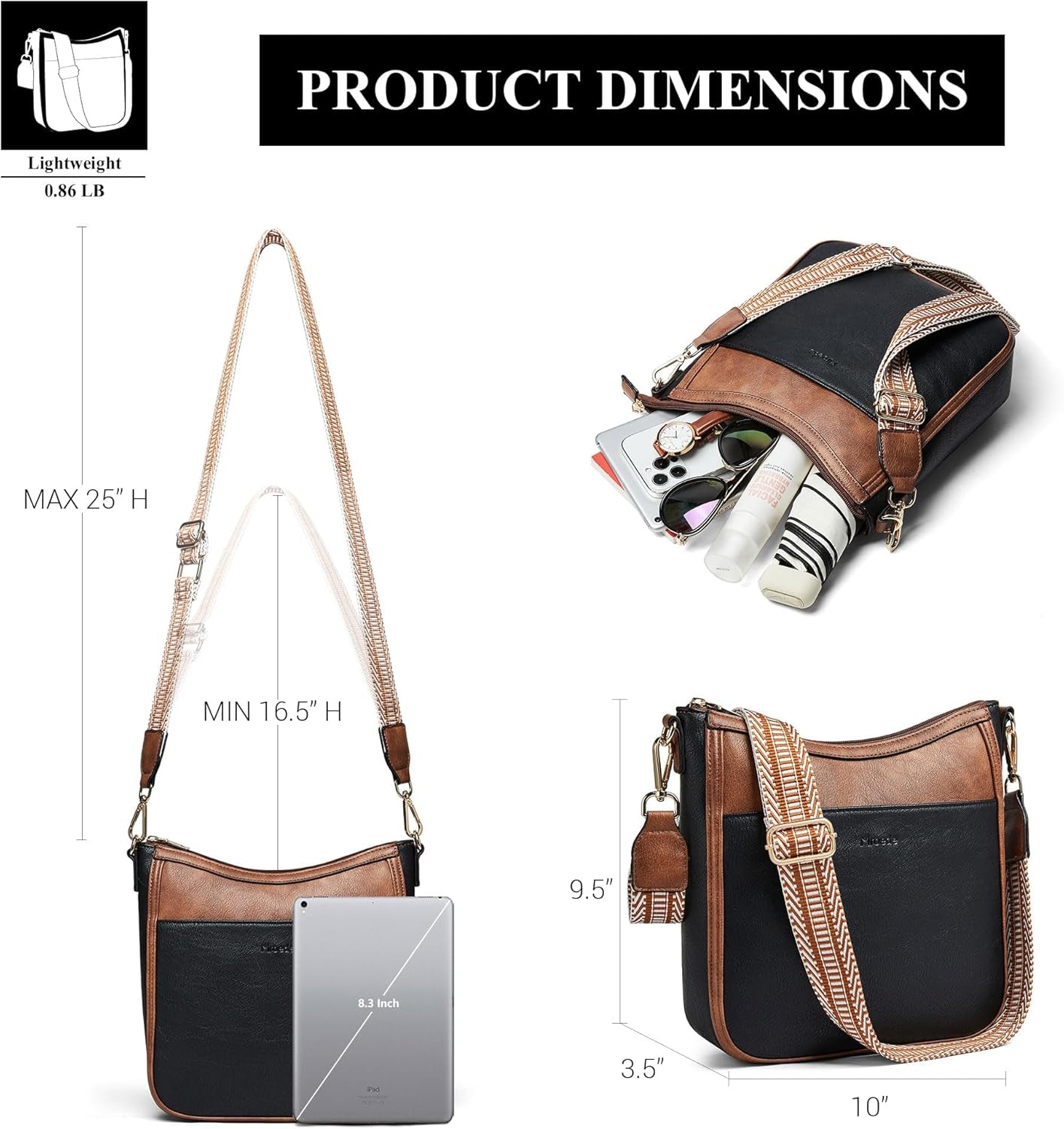 Vegan Leather Crossbody Bag Damen Hobo