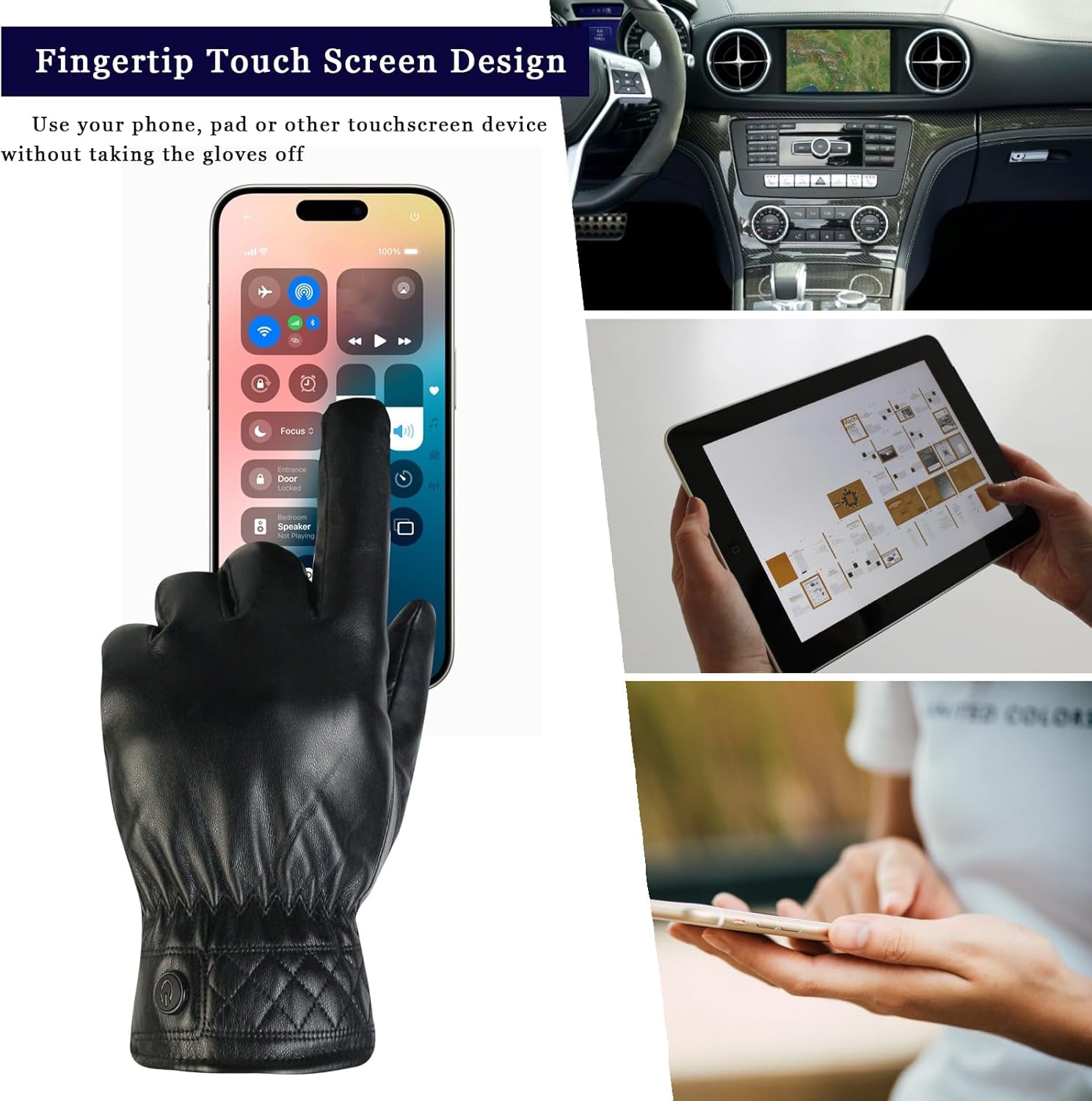 Vegan PU Leather Warm Touchscreen Gloves