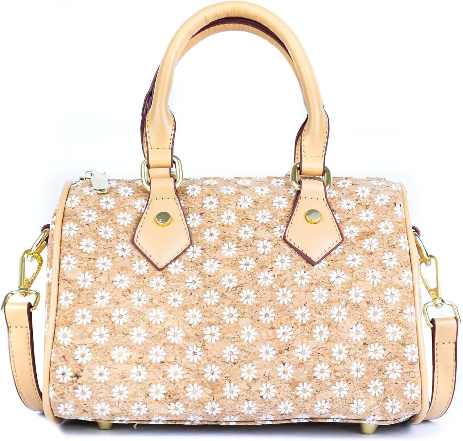 Vegan Cork Leather Barrel Bowler Bag Damen