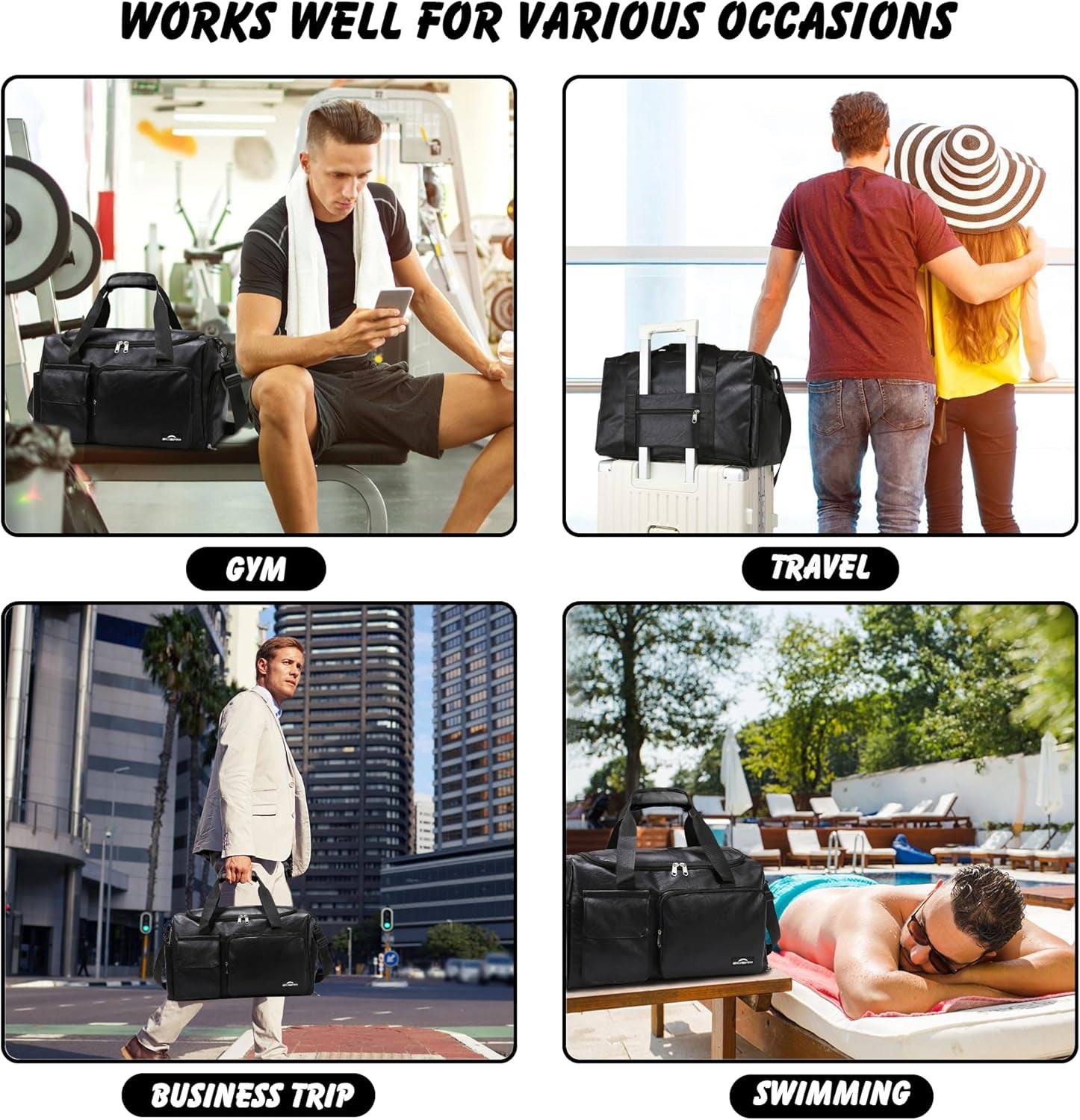 Vegan PU Leather Weekender Bag Men